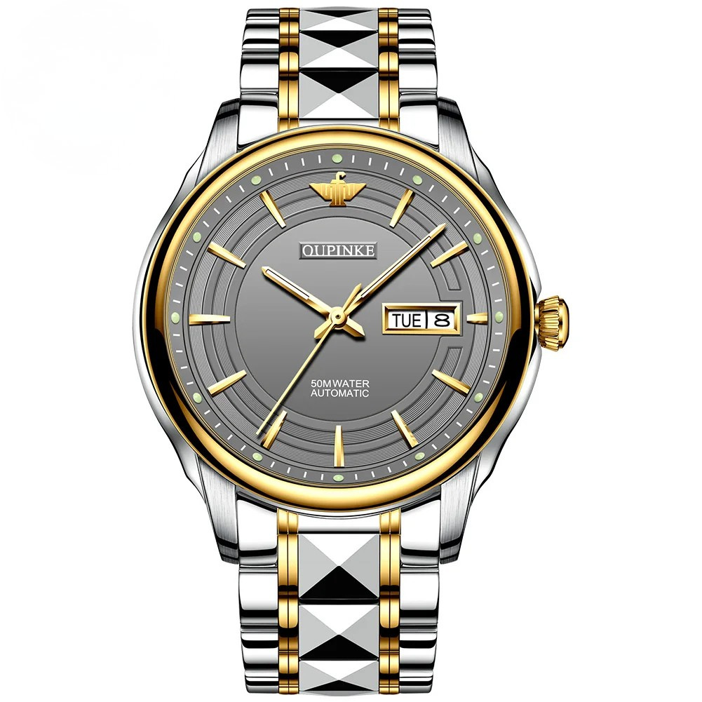 Relógio Masculino OUPINKE 3170 Automático Luxo Aço Tungstênio Safira Calendário Completo à Prova d’Água