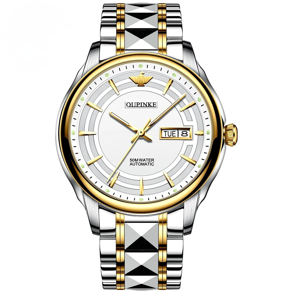 Relógio Masculino OUPINKE 3170 Automático Luxo Aço Tungstênio Safira Calendário Completo à Prova d’Água