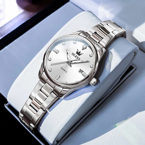 Relógio Feminino OLEVS Luxo Dourado Quartzo Aço Inoxidável à Prova d’Água 30m com Calendário Completo e Ponteiros Luminosos