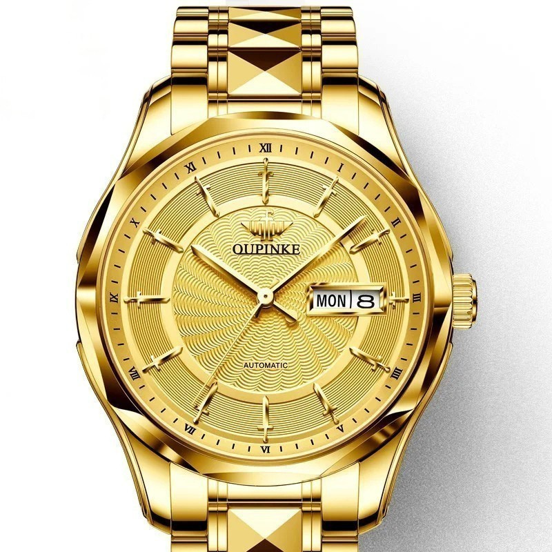 Relógio Masculino OUPINKE 3172 Luxo Automático Original Aço Tungstênio Calendário Duplo à Prova d’Água
