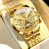 Relógio Masculino OUPINKE 3248 Automático Luxo Dourado Flywheel Safira à Prova d’Água