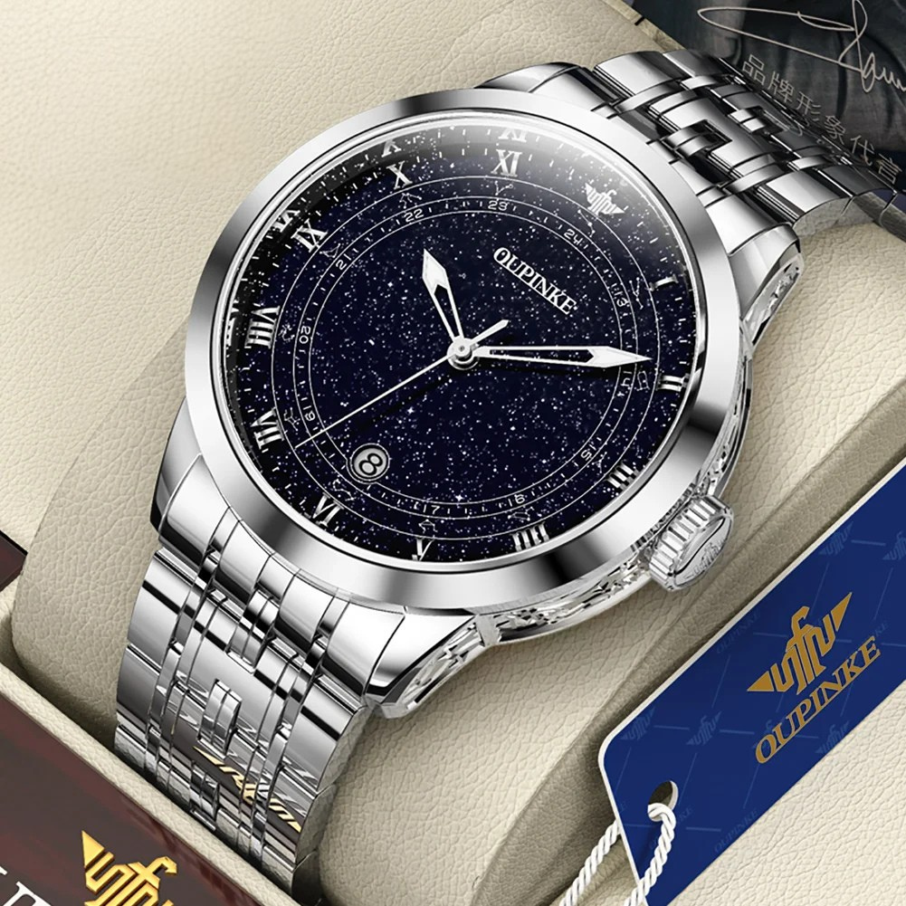 Relógio Masculino OUPINKE 3203 Automático Luxo Mostrador Estrelado Inox à Prova d’Água