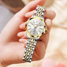 Relógio Feminino OLEVS Luxo com Pulseira e Caixa de Presente Quartzo à Prova d’Água 30m Elegante e Fashion