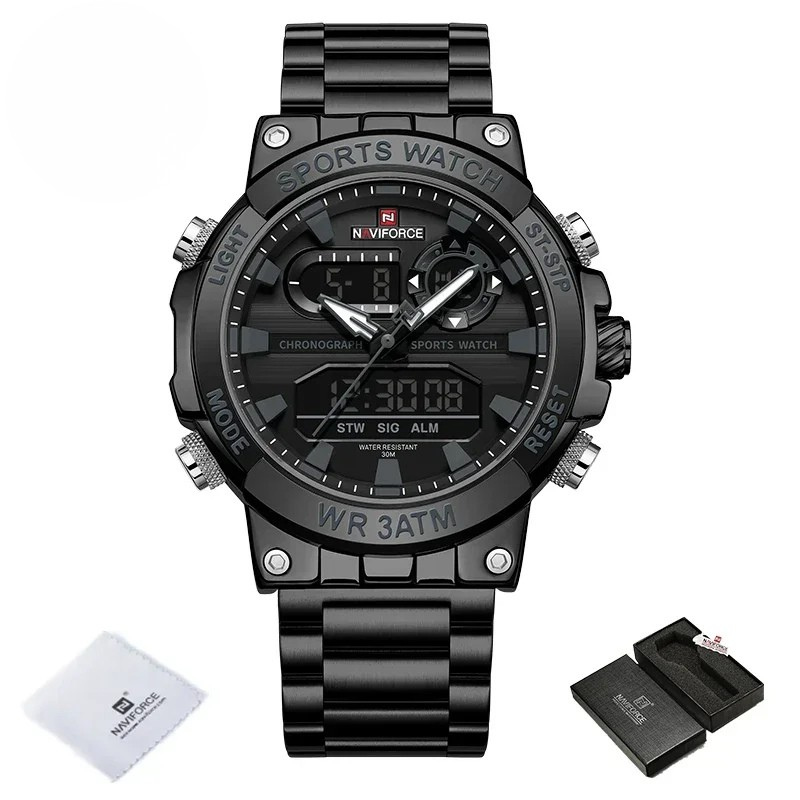 Relógio Masculino NAVIFORCE NF9237 Militar à Prova d’Água Analógico-Digital Dual Display Esportivo com Cronógrafo