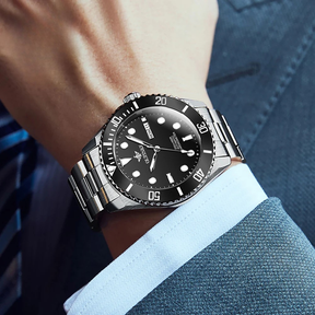 Relógio Masculino OUPINKE 3205 Automático Mecânico Luxo em Aço Inoxidável 200m à Prova d’Água com Anel Rotativo e Iluminação HD