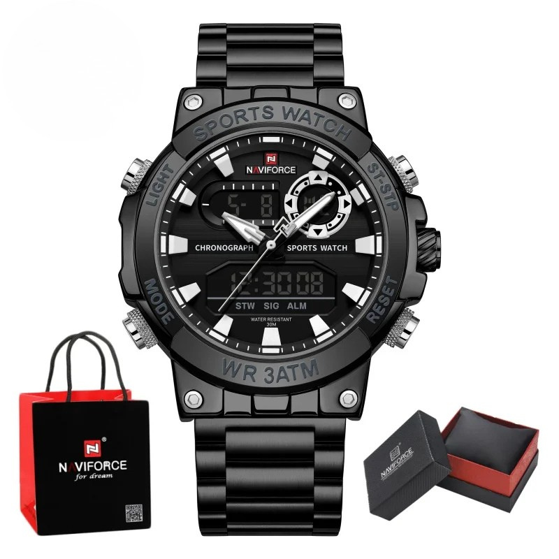 Relógio Masculino NAVIFORCE NF9237 Digital e Analógico Esportivo Aço Inox