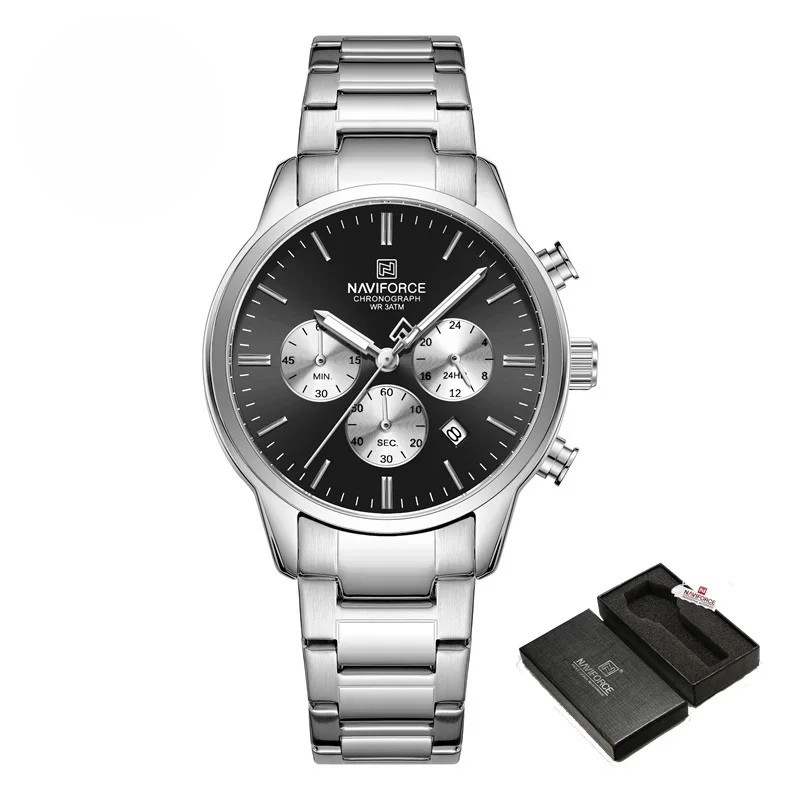 Relógio Masculino NAVIFORCE NF9110 Luxo Esportivo Pulseira de Couro à Prova d’Água