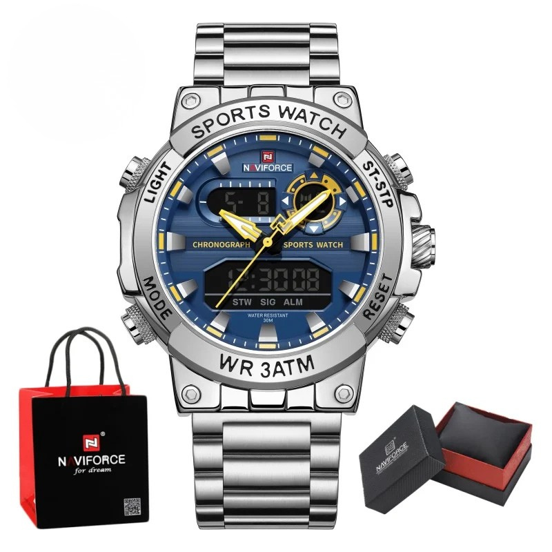 Relógio Masculino NAVIFORCE NF9237 Digital e Analógico Esportivo Aço Inox