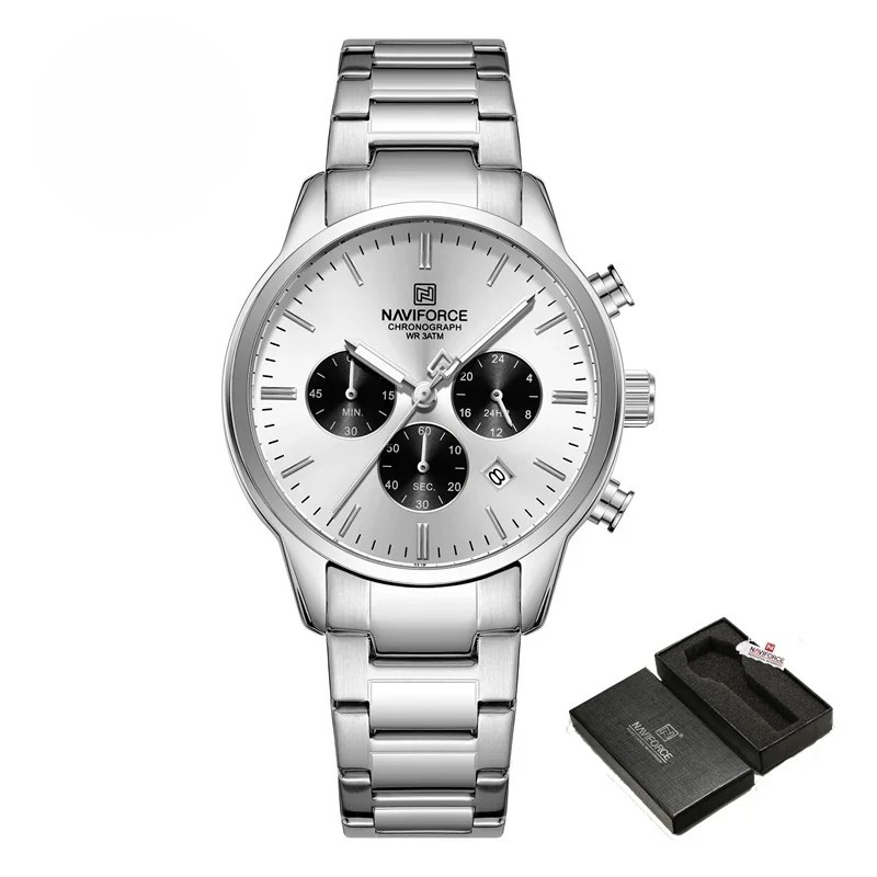 Relógio Masculino NAVIFORCE NF9110 Luxo Esportivo Pulseira de Couro à Prova d’Água