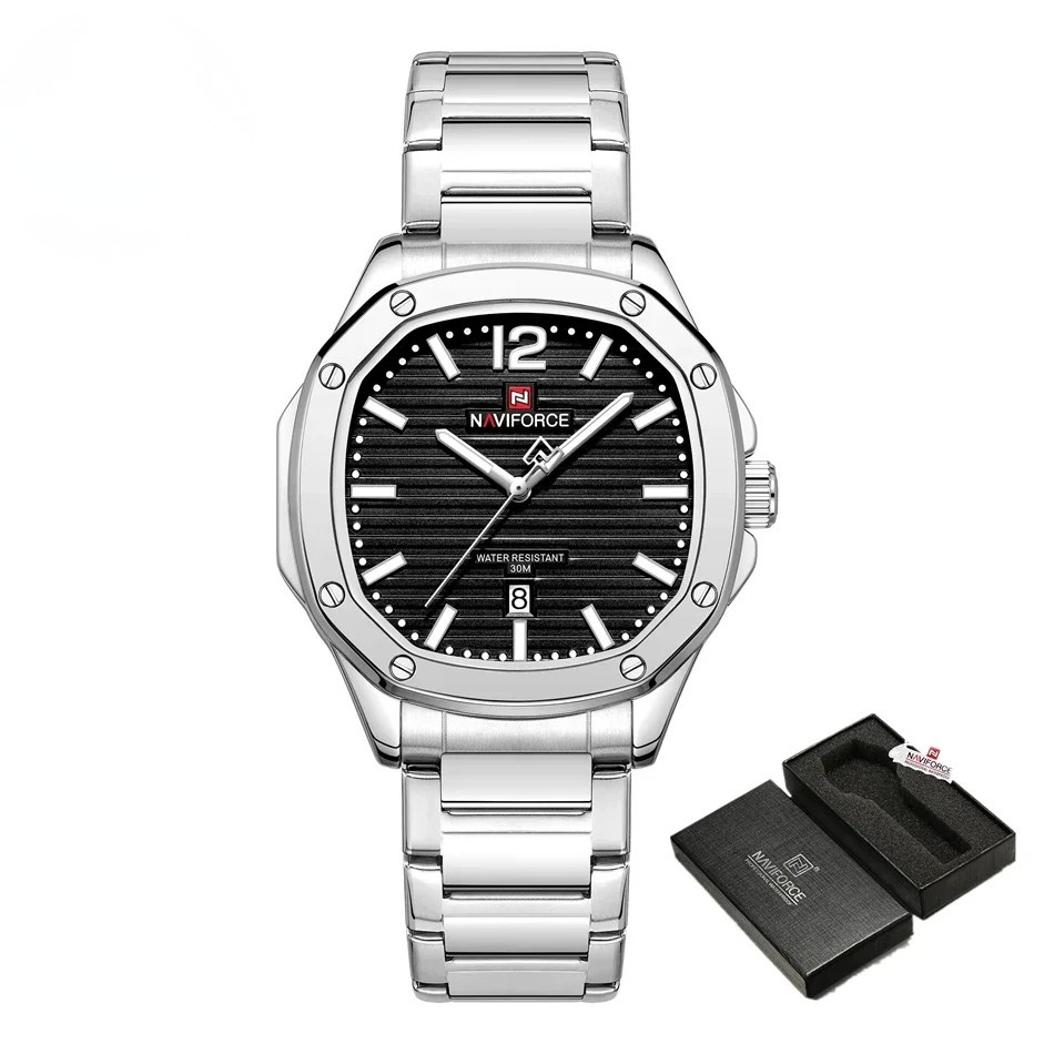 Relógio Masculino Luxo 2025 à Prova d’Água 30M com Data Automática e Pulseira de Aço Inoxidável - NAVIFORCE NF9243S