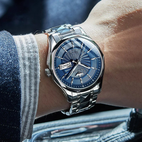 Relógio Masculino OUPINKE 3172 Luxo Automático Original Aço Tungstênio Calendário Duplo à Prova d’Água