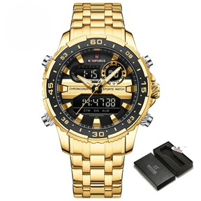 Relógio Masculino NAVIFORCE NF9234 Luxo Esportivo à Prova d’Água Cronógrafo Digital com Pulseira de Aço