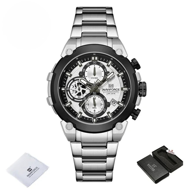 Relógio Masculino NAVIFORCE NF8071 Militar Cronógrafo Luxo Aço Inoxidável à Prova d'Água