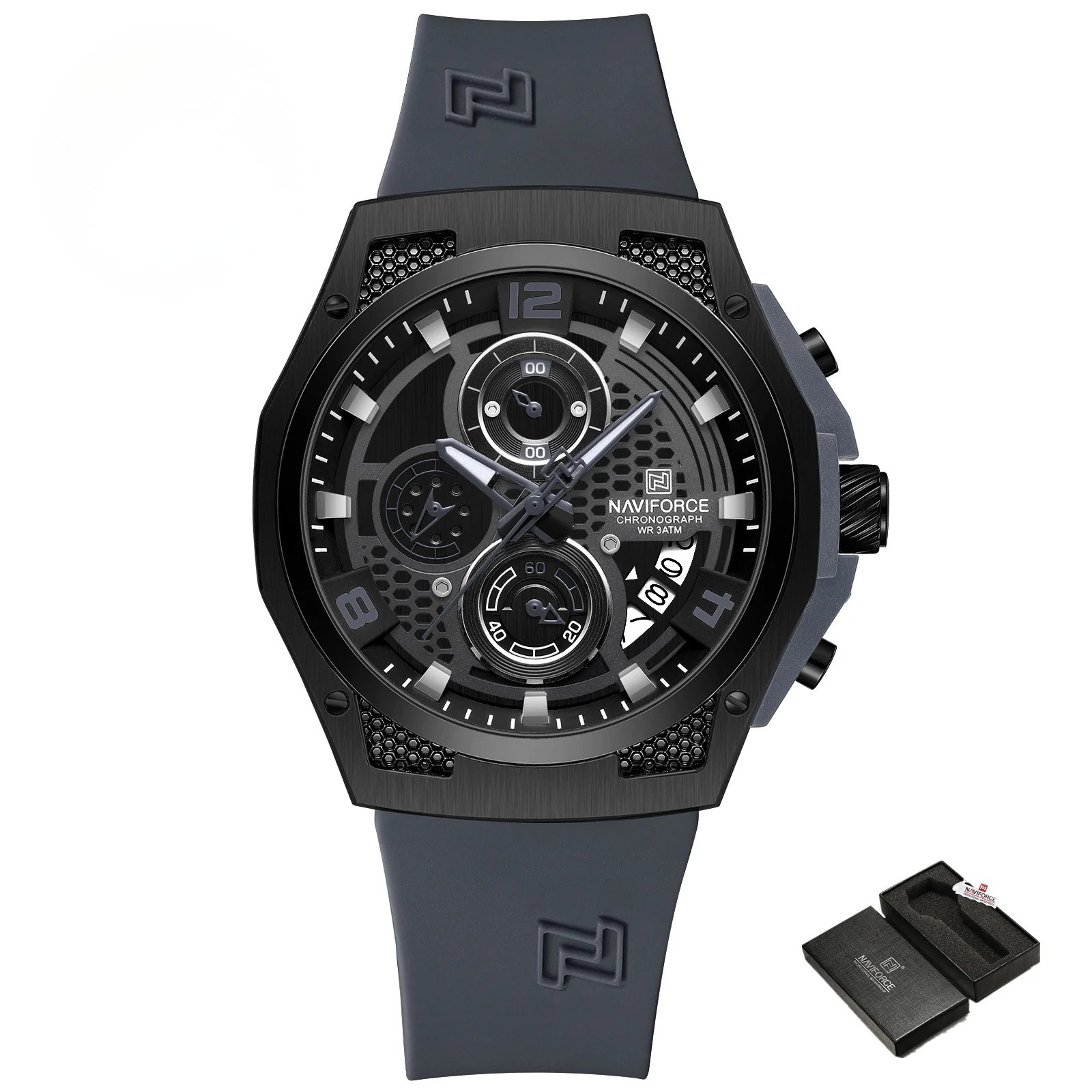 Relógio Masculino NAVIFORCE NF8052 Militar Fashion Casual Cronógrafo à Prova d’Água Pulseira de Silicone