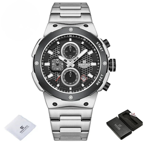 Relógio Masculino Luxo 2025 Cronógrafo à Prova d’Água 30M Pulseira de Aço Inoxidável Militar e Esportivo - NAVIFORCE NF8072