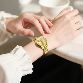 Relógio Feminino Automático OLEVS Luxo Elegante à Prova d’Água Aço Inoxidável com Calendário Completo e Ponteiros Luminosos