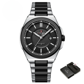 Relógio Masculino Quartz 30M à Prova d’Água Pulseira de Aço Inoxidável Militar e Esportivo - NAVIFORCE NF9212