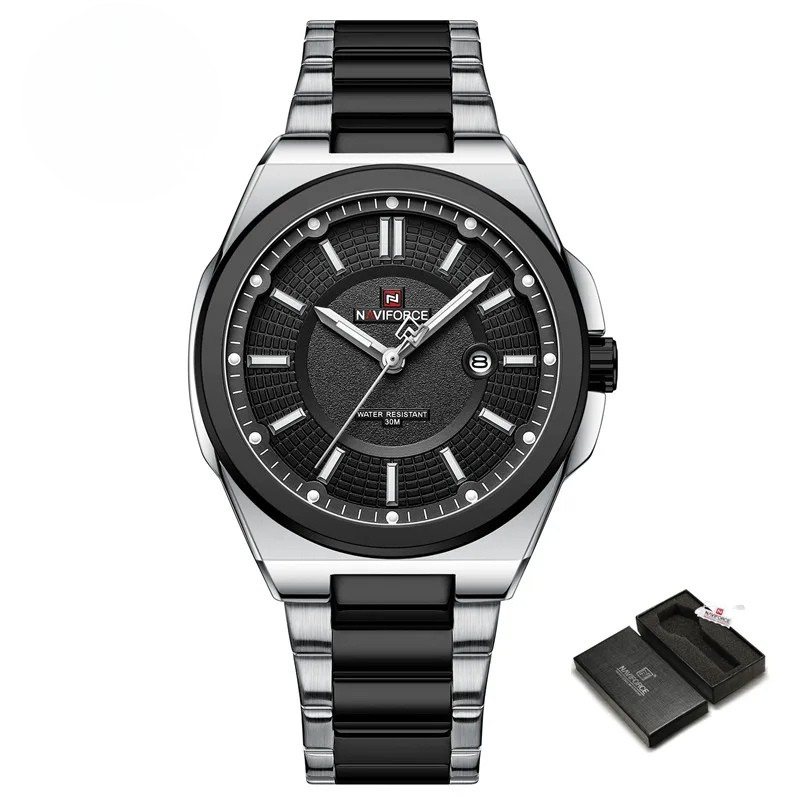 Relógio Masculino Quartz 30M à Prova d’Água Pulseira de Aço Inoxidável Militar e Esportivo - NAVIFORCE NF9212