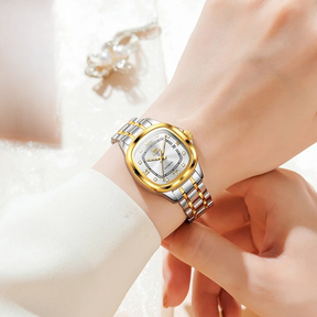 Relógio Feminino Automático OLEVS Luxo com Diamantes Aço Inoxidável à Prova d’Água Quadrado Elegante com Calendário Completo