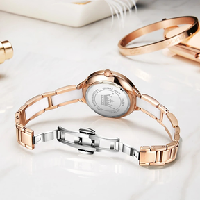 Relógio Feminino OLEVS Luxo Pulseira de Cerâmica Quartzo Importado Japão à Prova d’Água 30m Elegante e Minimalista