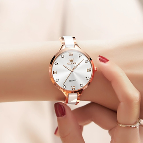 Relógio Feminino OLEVS Luxo Pulseira de Cerâmica Quartzo Importado Japão à Prova d’Água 30m Elegante e Minimalista