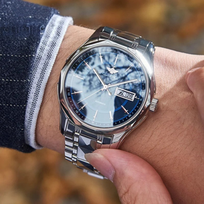 Relógio Masculino OUPINKE 3172 Luxo Automático Original Aço Tungstênio Calendário Duplo à Prova d’Água