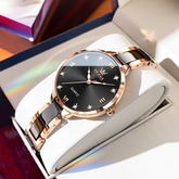 Relógio Feminino OLEVS Luxo Pulseira de Cerâmica Quartzo Importado Japão à Prova d’Água 30m Elegante e Minimalista