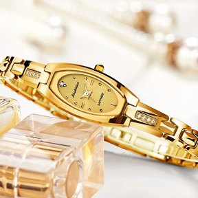 Relógio Feminino JSDUN Luxo Pulseira de Tungstênio Quartzo com Diamantes à Prova d’Água 30m Fashion e Elegante