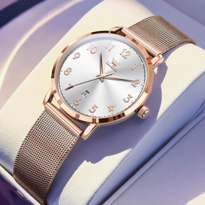 Relógio Feminino OLEVS 5653 Luxo Rose Gold – Quartzo Elegante à Prova d’Água com Calendário