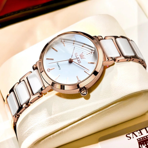 Relógio Feminino OLEVS Luxo Quartzo à Prova d’Água 30m com Pulseira de Cerâmica – Elegante e Fashion