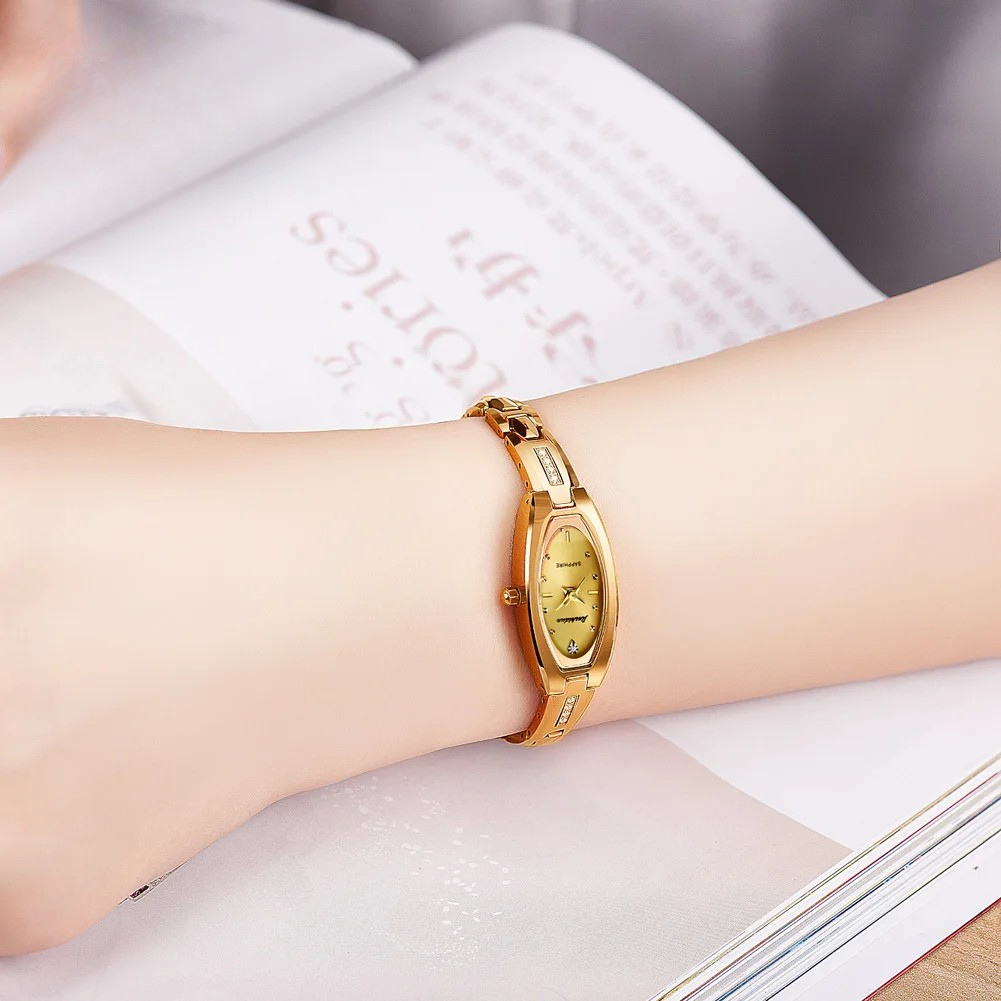 Relógio Feminino JSDUN Luxo Pulseira de Tungstênio Quartzo com Diamantes à Prova d’Água 30m Fashion e Elegante