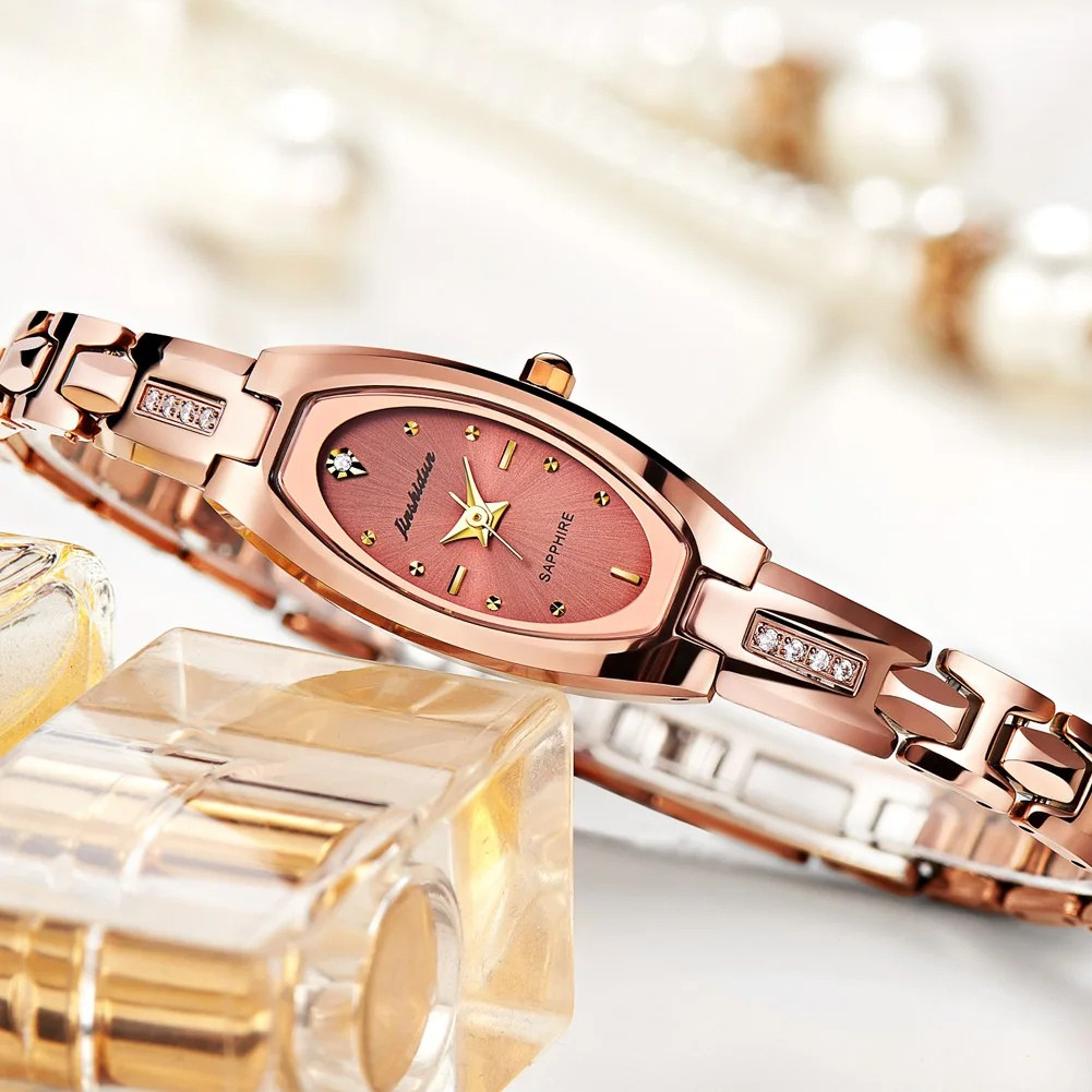 Relógio Feminino JSDUN Luxo Pulseira de Tungstênio Quartzo com Diamantes à Prova d’Água 30m Fashion e Elegante