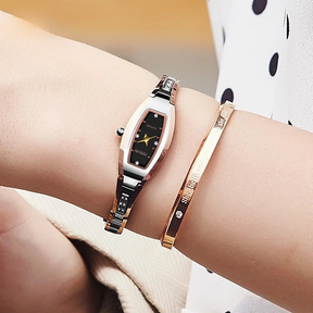 Relógio Feminino JSDUN Luxo Pulseira de Tungstênio Quartzo com Diamantes à Prova d’Água 30m Fashion e Elegante