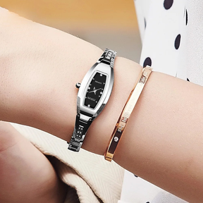 Relógio Feminino JSDUN Luxo Pulseira de Tungstênio Quartzo com Diamantes à Prova d’Água 30m Fashion e Elegante