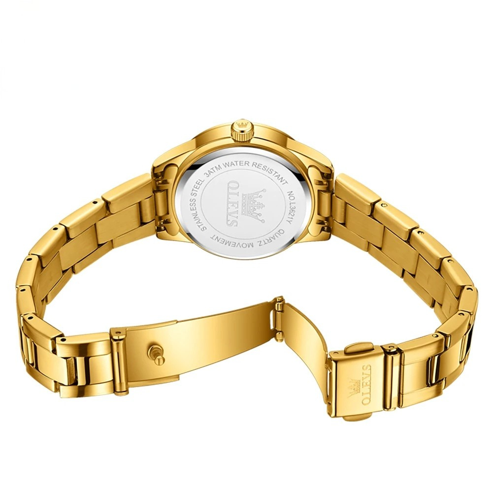 Relógio Feminino OLEVS Luxo Dourado Quartzo Aço Inoxidável à Prova d’Água 30m com Calendário Completo e Ponteiros Luminosos