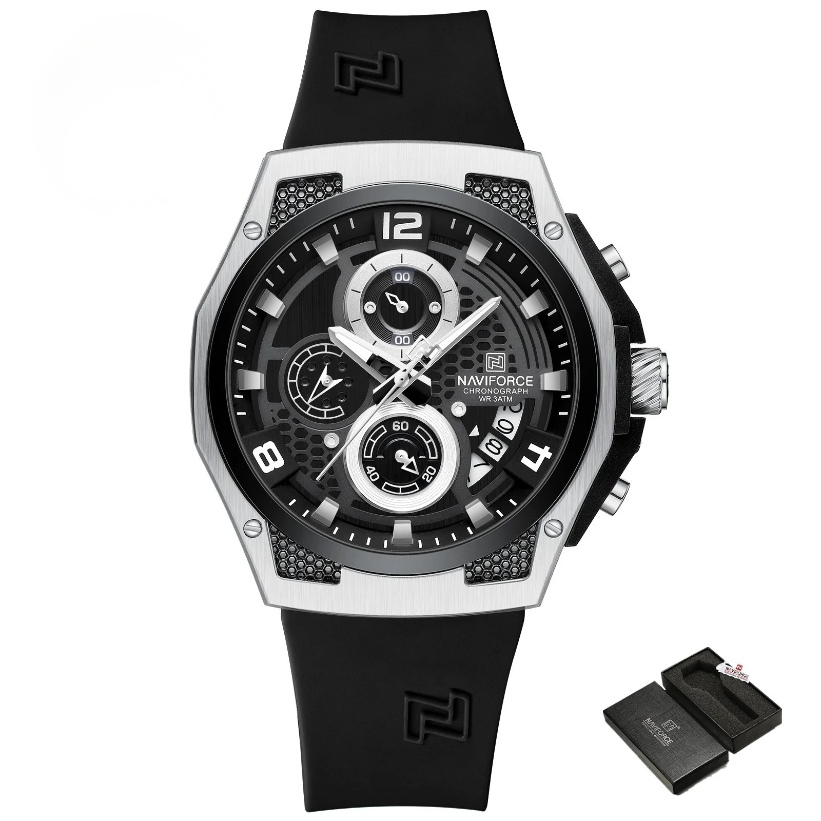 Relógio Masculino NAVIFORCE NF8052 Militar Fashion Casual Cronógrafo à Prova d’Água Pulseira de Silicone