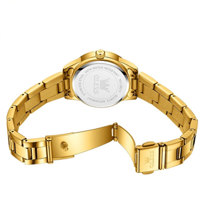 Relógio Feminino OLEVS Luxo Dourado Quartzo Aço Inoxidável à Prova d’Água 30m com Calendário Completo e Ponteiros Luminosos