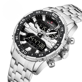 Relógio Masculino NAVIFORCE NF9234 Prata e Preto Quartz Analógico-Digital à Prova d’Água com Calendário