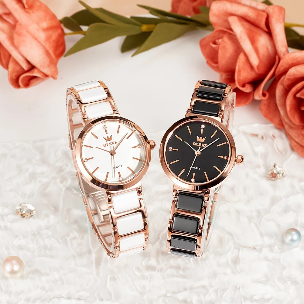 Relógio Feminino OLEVS Luxo Quartzo à Prova d’Água 30m com Pulseira de Cerâmica – Elegante e Fashion