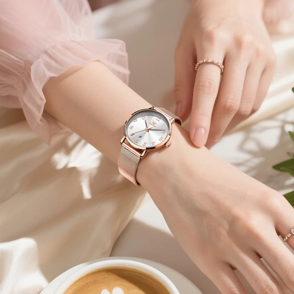 Relógio Feminino OLEVS 5653 Luxo Rose Gold – Quartzo Elegante à Prova d’Água com Calendário