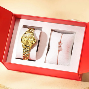 Relógio Feminino OLEVS Luxo com Pulseira e Caixa de Presente Quartzo à Prova d’Água 30m Elegante e Fashion