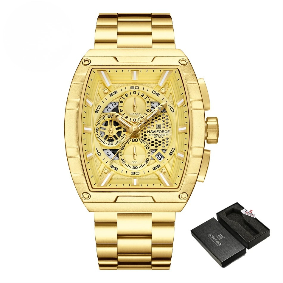 Relógio Masculino NAVIFORCE NF8066 Cronógrafo à Prova d’Água Pulseira de Aço Luxo Fashion Casual e Esportivo