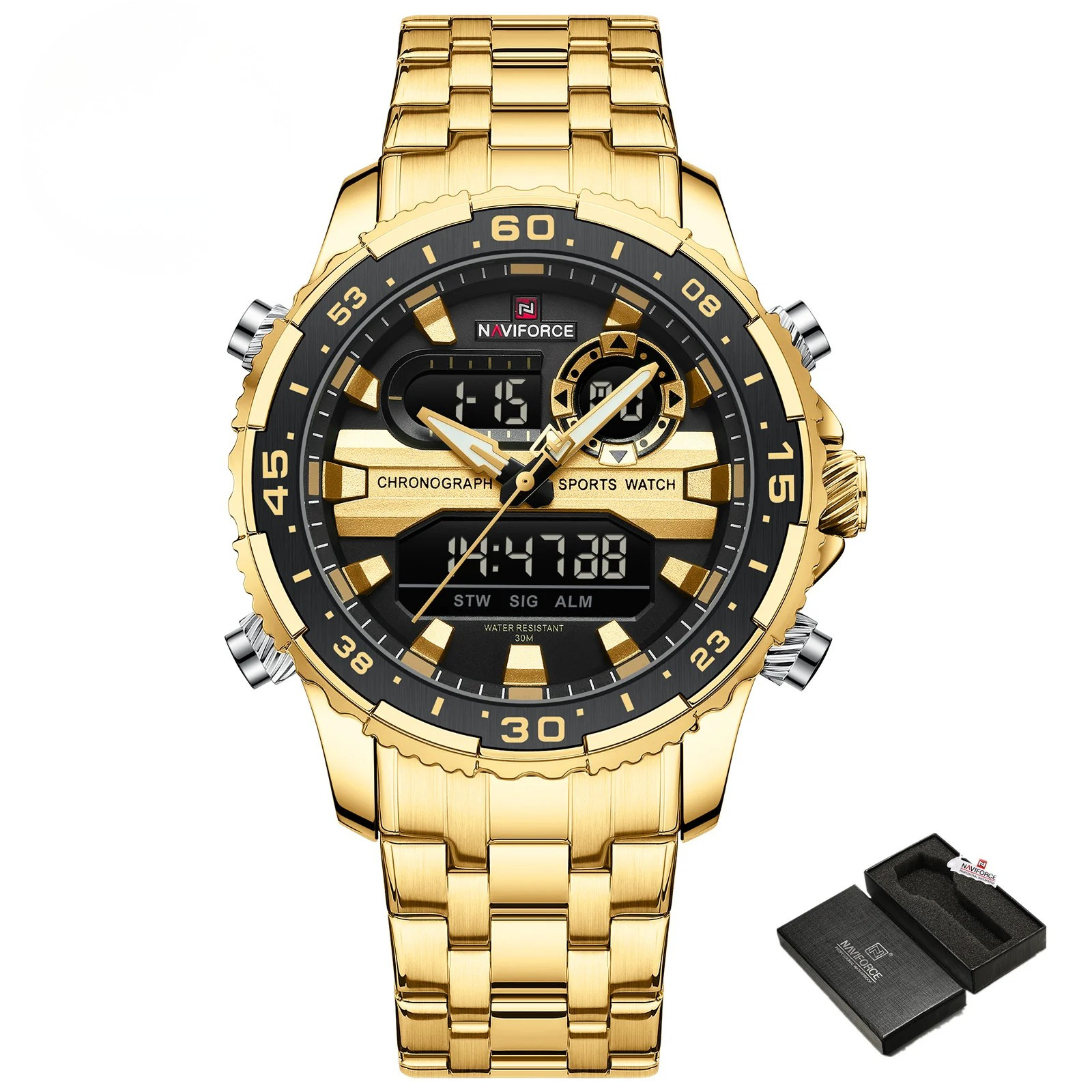 Relógio Masculino NAVIFORCE NF9234 Prata e Preto Quartz Analógico-Digital à Prova d’Água com Calendário