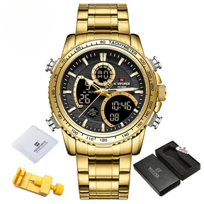 Relógio Masculino NAVIFORCE NF9182 Militar Cronógrafo LED Esportivo à Prova d'Água Aço