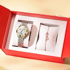 Relógio Feminino OLEVS Luxo com Pulseira e Caixa de Presente Quartzo à Prova d’Água 30m Elegante e Fashion