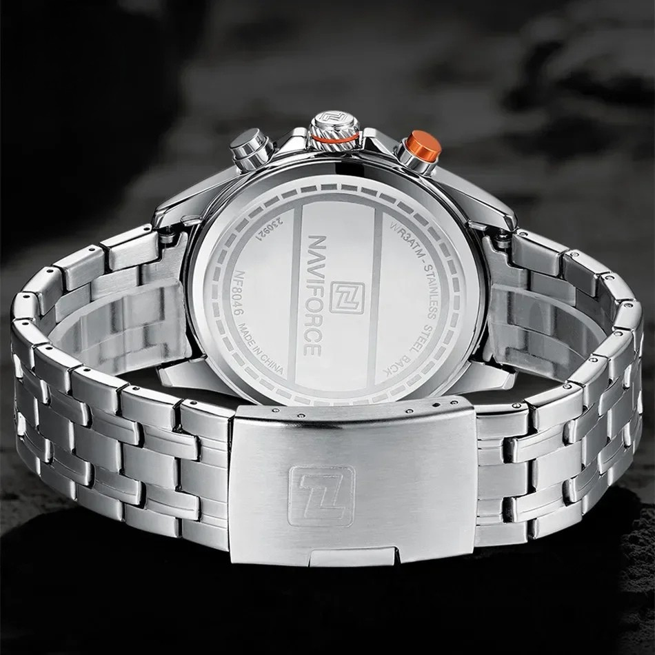 Relógio Masculino NAVIFORCE NF9182 Militar Cronógrafo LED Esportivo à Prova d'Água Aço