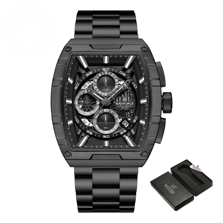 Relógio Masculino NAVIFORCE NF8066 Cronógrafo à Prova d’Água Pulseira de Aço Luxo Fashion Casual e Esportivo