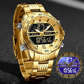 Relógio Masculino NAVIFORCE NF9195S Digital Esportivo Luxo Cronógrafo à Prova d’Água Aço Inoxidável