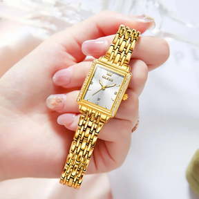 Relógio Feminino OLEVS Luxo Quadrado Quartzo Aço Inoxidável à Prova d’Água 30m com Calendário Completo e Ponteiros Luminosos