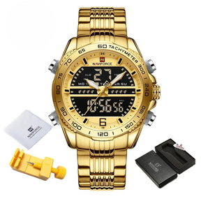 Relógio Masculino NAVIFORCE NF9195S Digital Esportivo Luxo Cronógrafo à Prova d’Água Aço Inoxidável